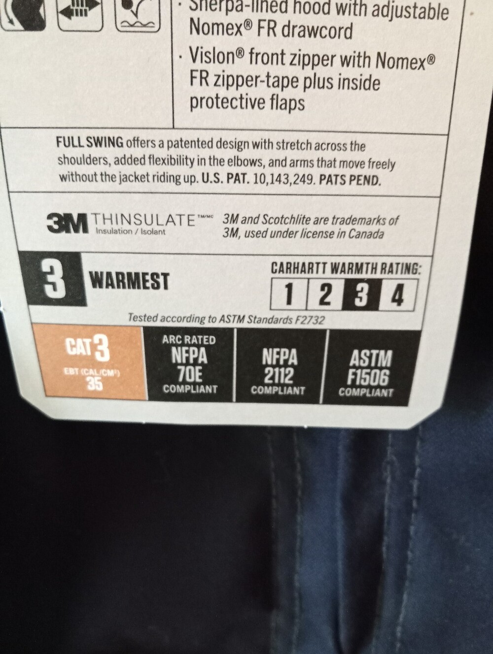 Carhartt Navy Blue Jacket with Gray Sherpa Lining Flame Resistant Full Swing XXL - Picture 8 of 16